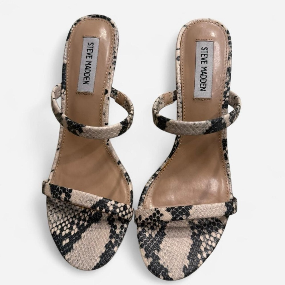 Steve Madden Black and Tan Heels with Snake Print - Picture 2 of 6